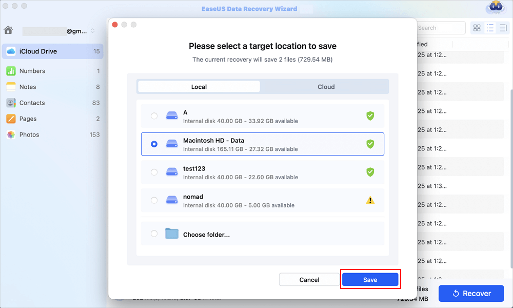 Save recovered iCloud Drive data