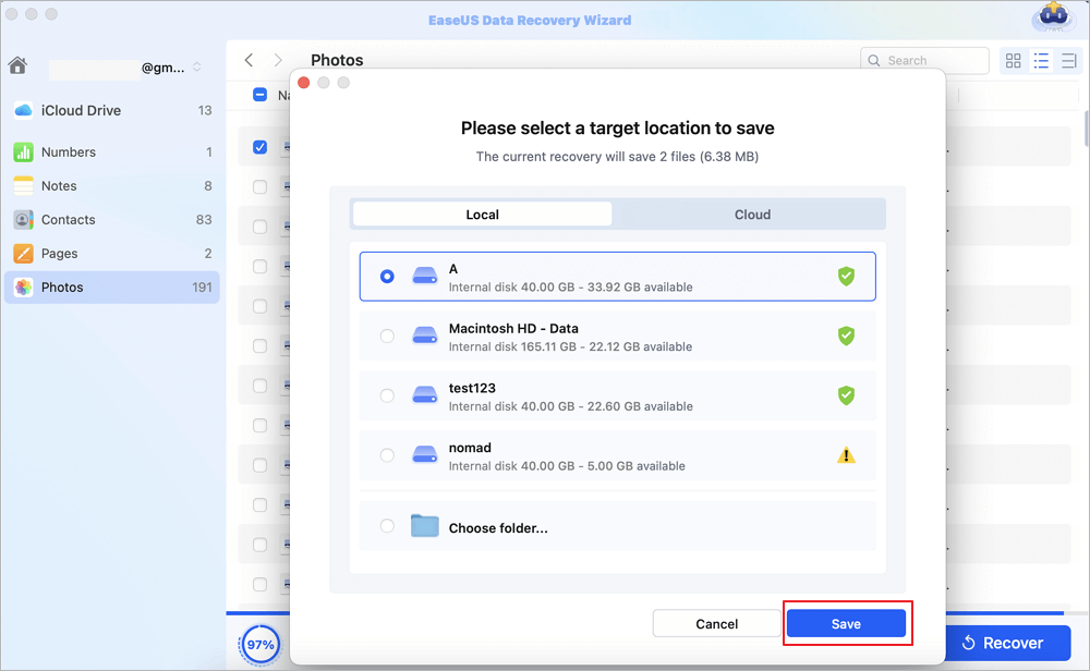 Save recovered photos