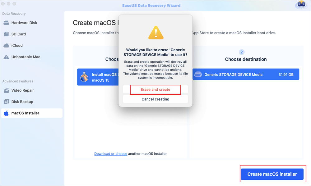 click Erase and create