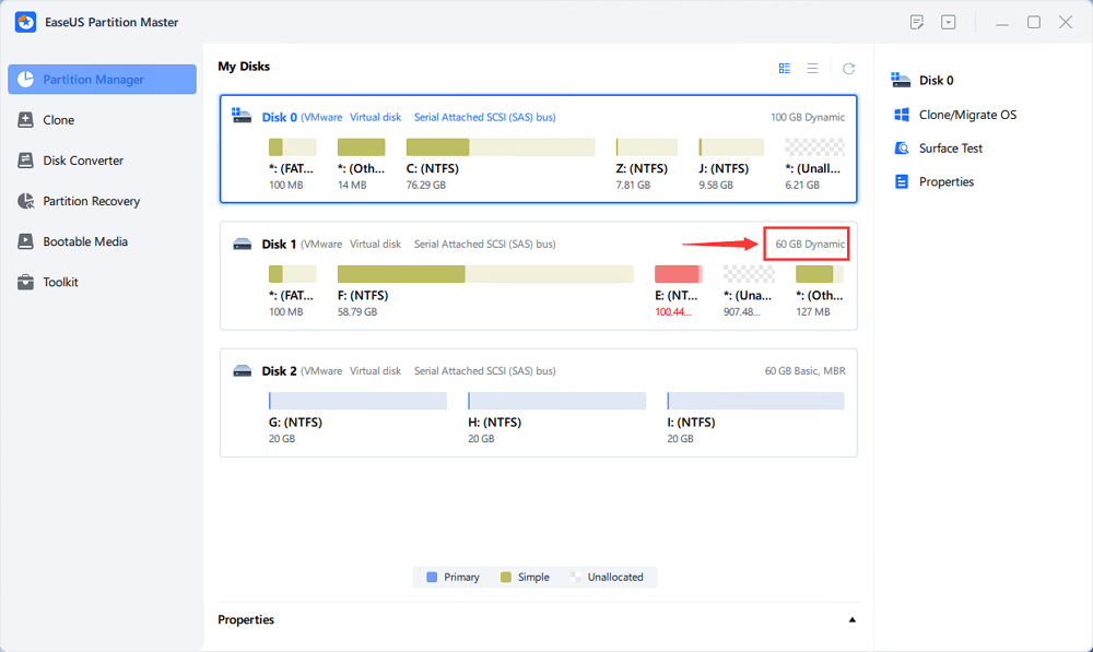 convert the second disk into dynamic