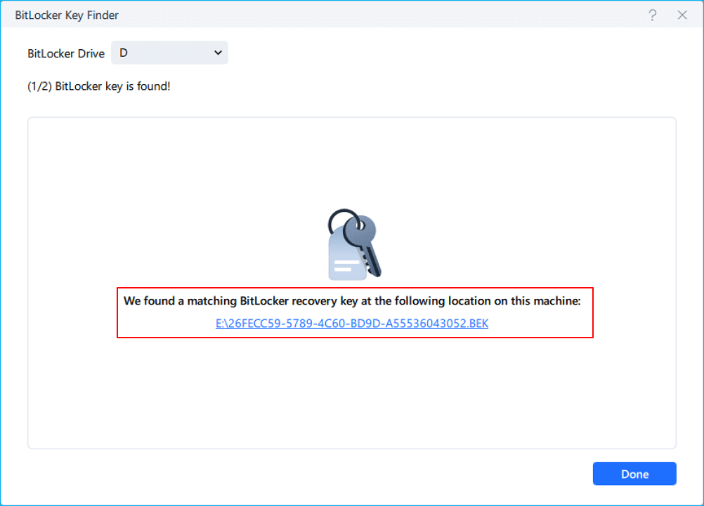 retrieved bitlocker recovery key show up